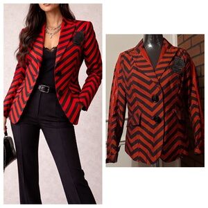 Red Black Striped Blazer S-M Office Siren Y2K Power Punk Statement
